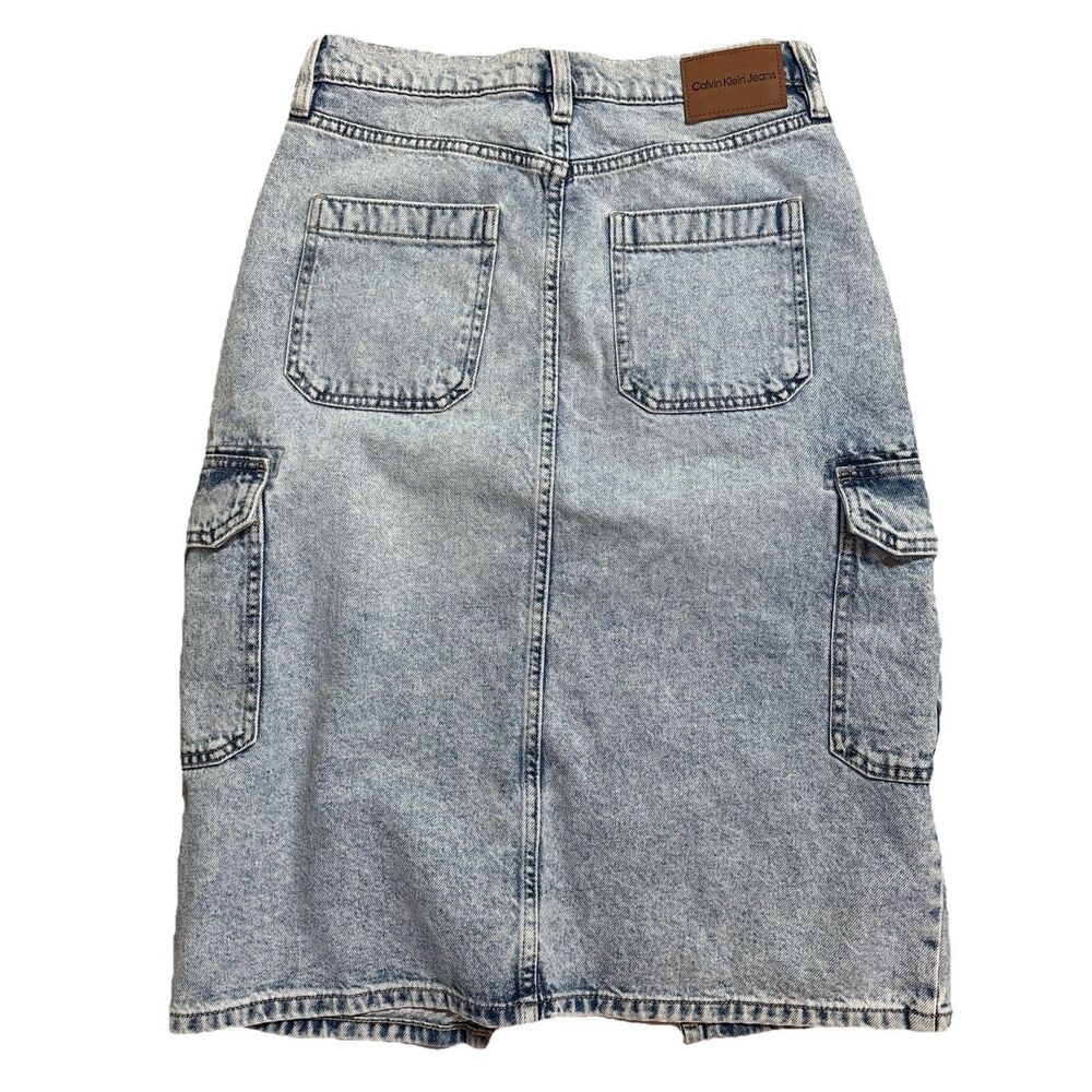 Calvin Klein Jeans Cargo Denim Skirt Womens 28 Blue High Rise Grunge - Picture 2 of 7